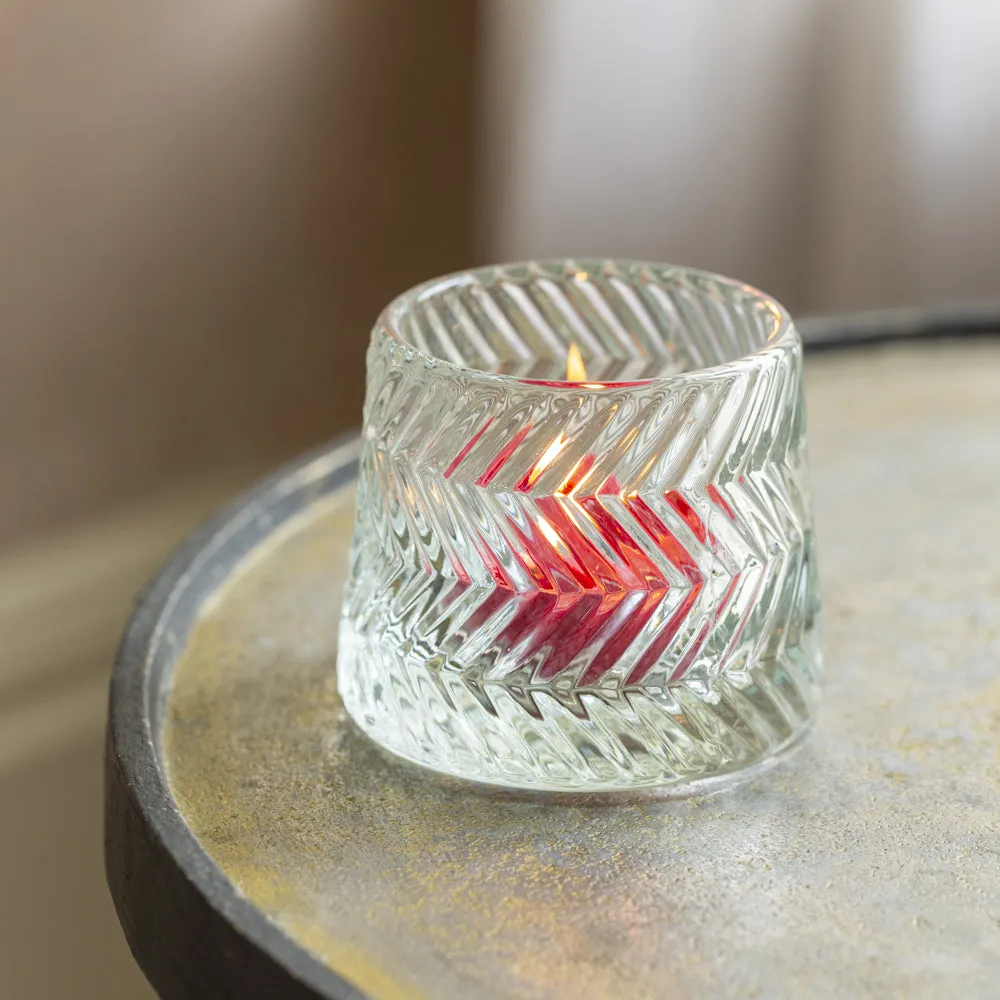 Set of Three Small Decorative Glass Tealight Holders - Clear