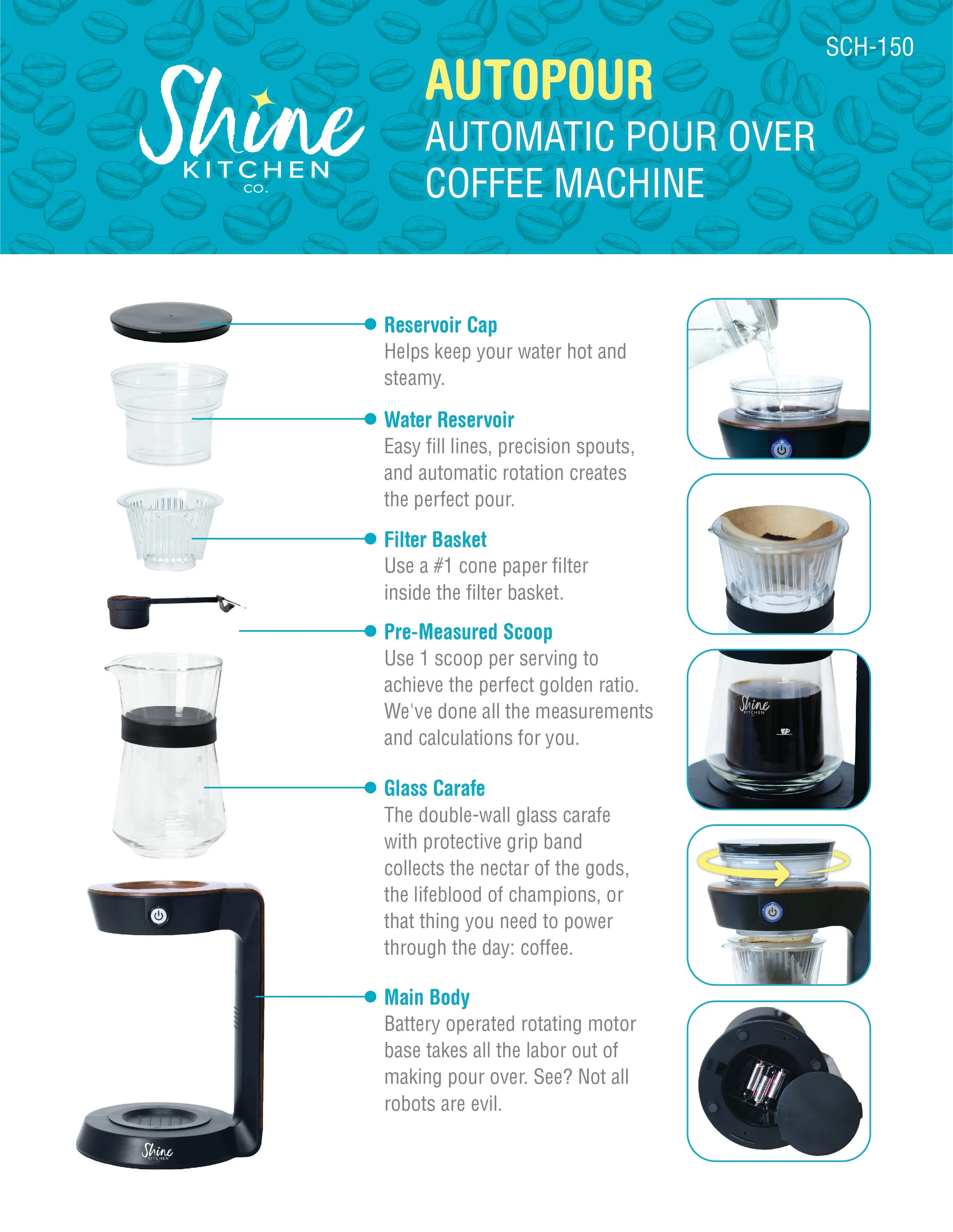 Shine Kitchen Co.® Autopour Automatic Pour Over Coffee Machine