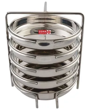 USHA SHRIRAM Stainless Steel Dhokla Maker Plate (Round - 5 Plate) with Handle | Dhokla Stand | Dhokla Plate Only | Thattu Idli Plate | Idli and Dhokla Maker | Khaman Dhokla Plate