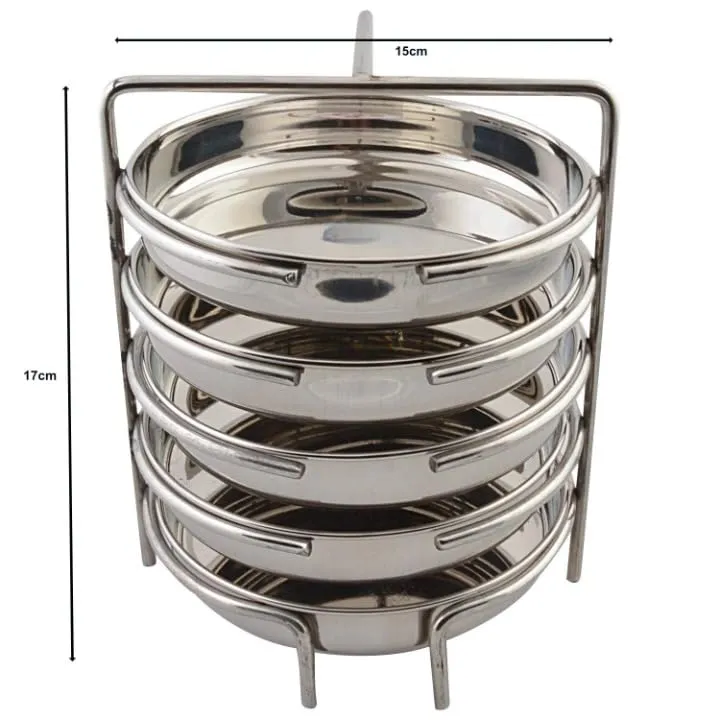 USHA SHRIRAM Stainless Steel Dhokla Maker Plate (Round - 5 Plate) with Handle | Dhokla Stand | Dhokla Plate Only | Thattu Idli Plate | Idli and Dhokla Maker | Khaman Dhokla Plate