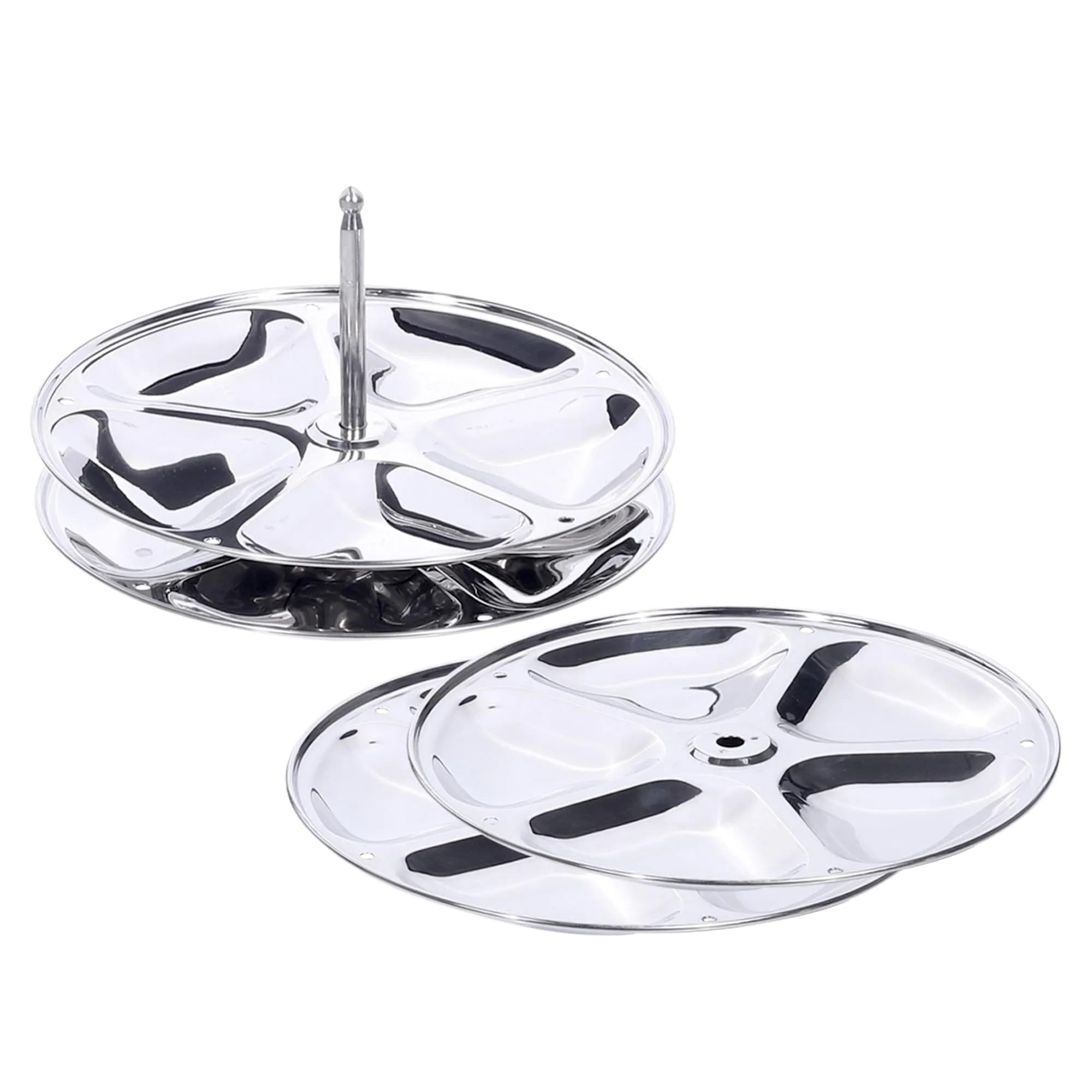 USHA SHRIRAM Stainless Steel Idli Plates (5 Cavities/Plate) | Idli Plates With Removable Bakelite Handle | Idly Stand For Cooker | Idli Stand | Thate Idli Maker | Idly Maker (4 Plate)