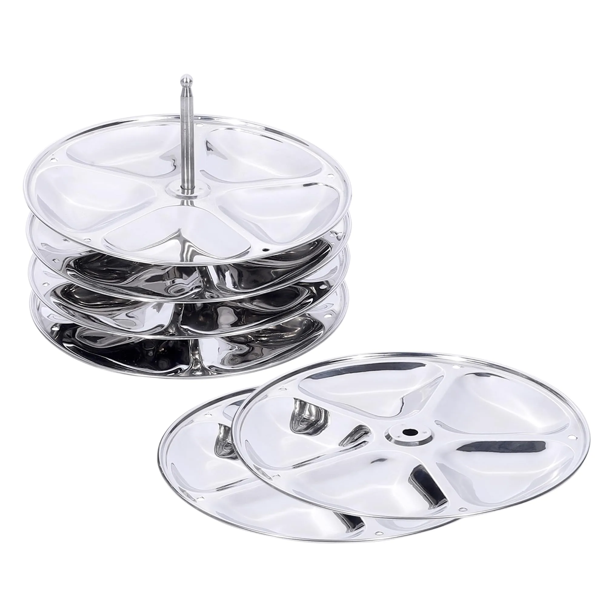 USHA SHRIRAM Stainless Steel Idli Plates (5 Cavities/Plate) | Idli Plates With Removable Bakelite Handle | Idly Stand For Cooker | Idli Stand | Thate Idli Maker | Idly Maker (6 Plate)