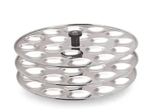 USHA SHRIRAM Stainless Steel Idli Plates | Idli Plates With Removable Bakelite Handle | Idly Stand For Cooker | Idli Stand | Thate Idli Maker | Idly Maker (3 Round mini idli plate)