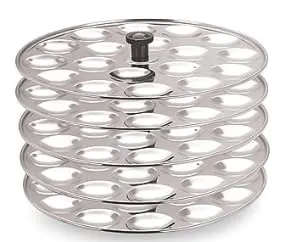 USHA SHRIRAM Stainless Steel Idli Plates | Idli Plates With Removable Bakelite Handle | Idly Stand For Cooker | Idli Stand | Thate Idli Maker | Idly Maker (5 Round idli plate)