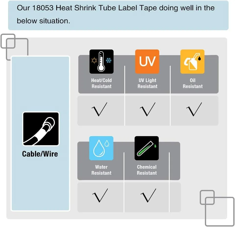 Wonfoucs Compatible Labels Replacement for DYMO 18053 Industrial Heat-Shrink Tubing Tape Work with DYMO Rhino 4200 5200 Label Makers and DYMO Labelwriter, Black on White, 3/8" X 4.9', 5 Pack